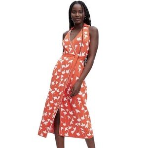 Diane Von Furstenberg Orange and White Midi Dress